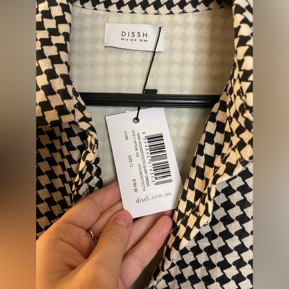 Linen Gaia Geo Shirt Midi Dress in black/white, RARE Size US 8. - Picture 9 of 11